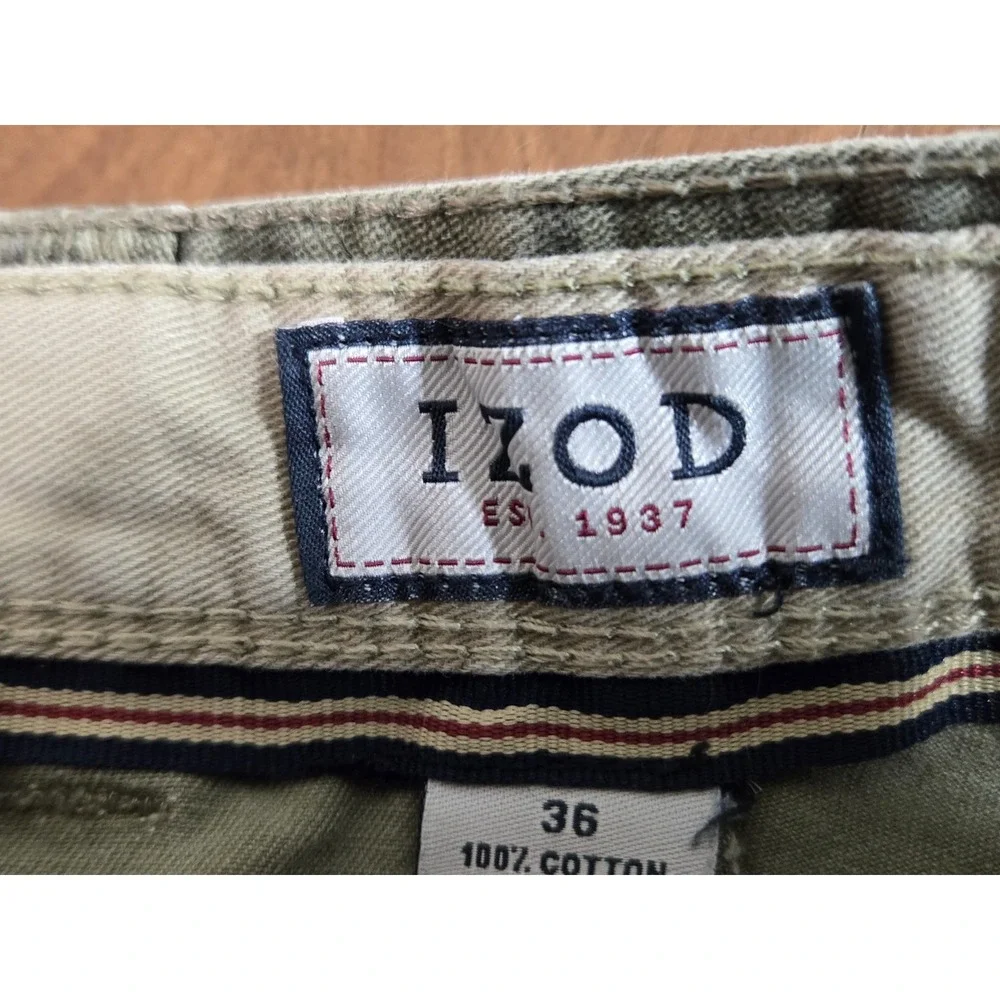 Izod Shorts Mens 100% Cotton Plaid‎ Cargo Green Preppy Beachy 10